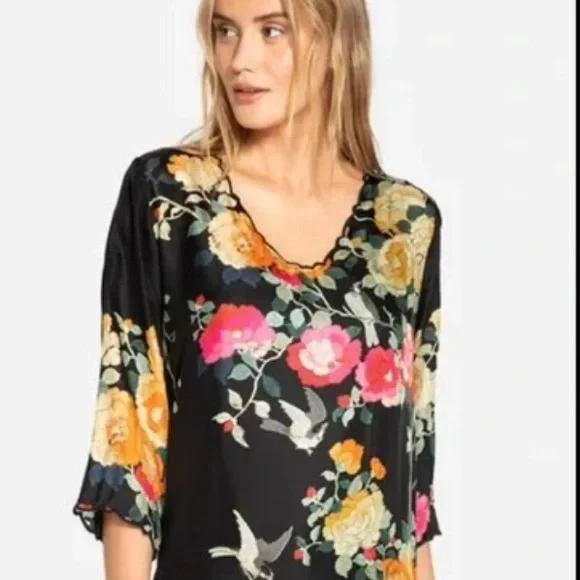 Johnny Was - Charlotte Rose Scalloped Silk Tunic - XL - Picture 10 of 16